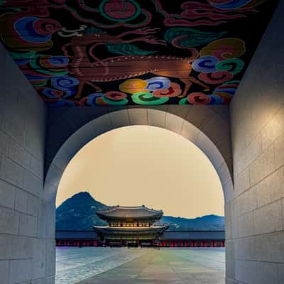 View from doorway to Gyeongbokgung Palace, Seoul, South Korea