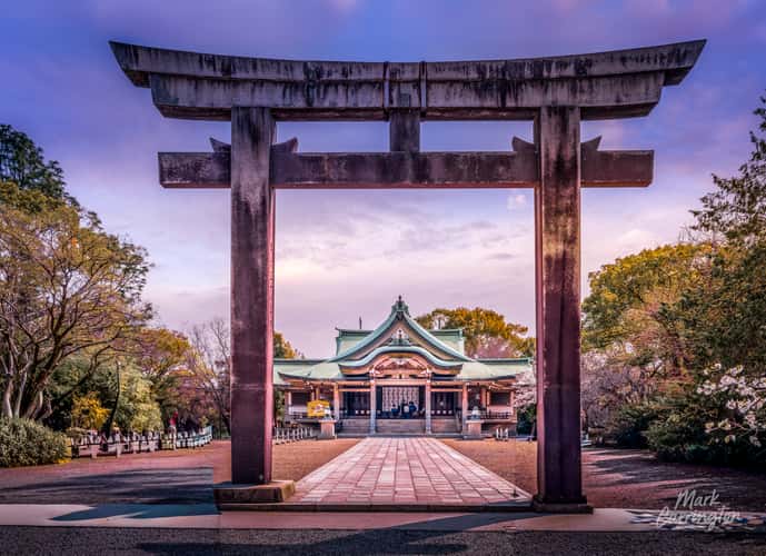 Hokoku Shrine through Torii Gate