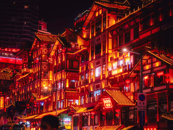 Hongya Cave Close-Up Streets (Night)