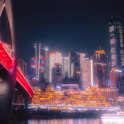Hongya Cave Night View (Bridge Perspective), China