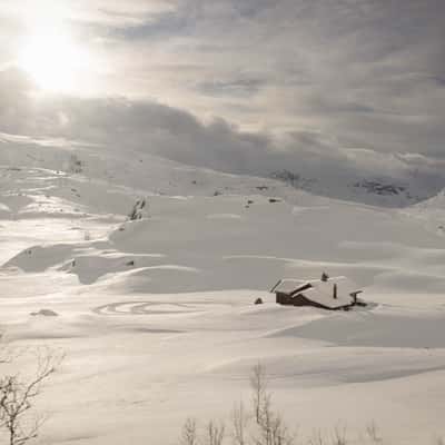 House in the snow Oslo to Bergen, Norway