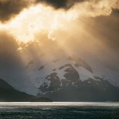 Iris bay and mountain coastline, South Georgia, South Georgia and the South Sandwich Islands