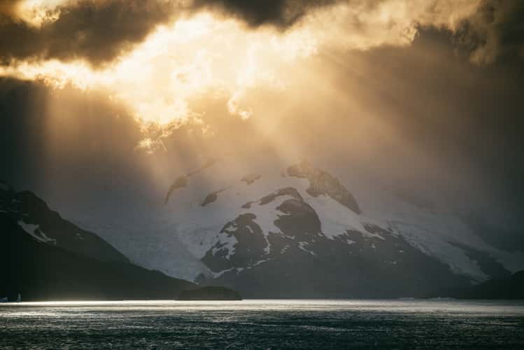 Iris bay and mountain coastline, South Georgia