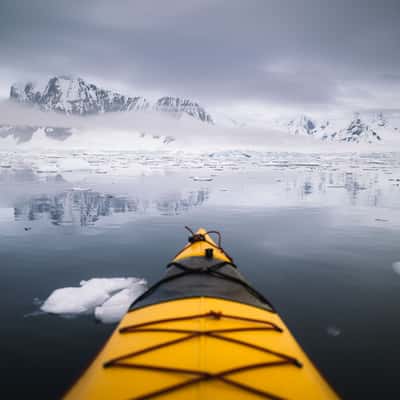 Kayak at Charlotte Bay, Antarctica