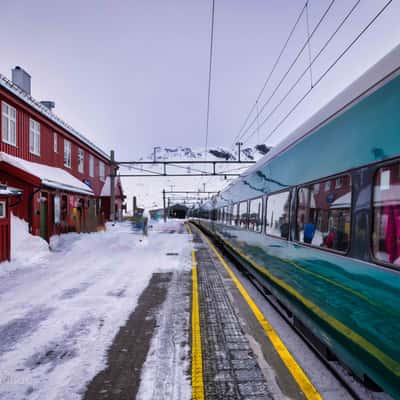 Oslo to Bergen house train ride station Finse, Norway