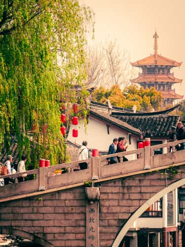 Qibao Old Town Bridge & Pagoda View