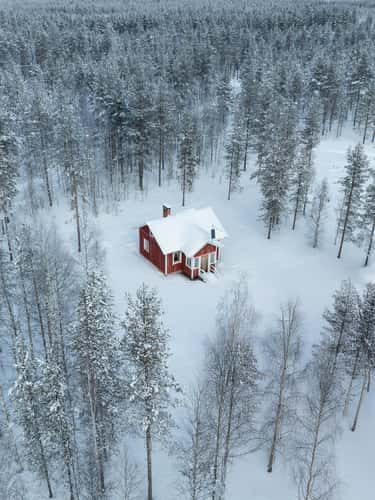 Red cabin in the forest