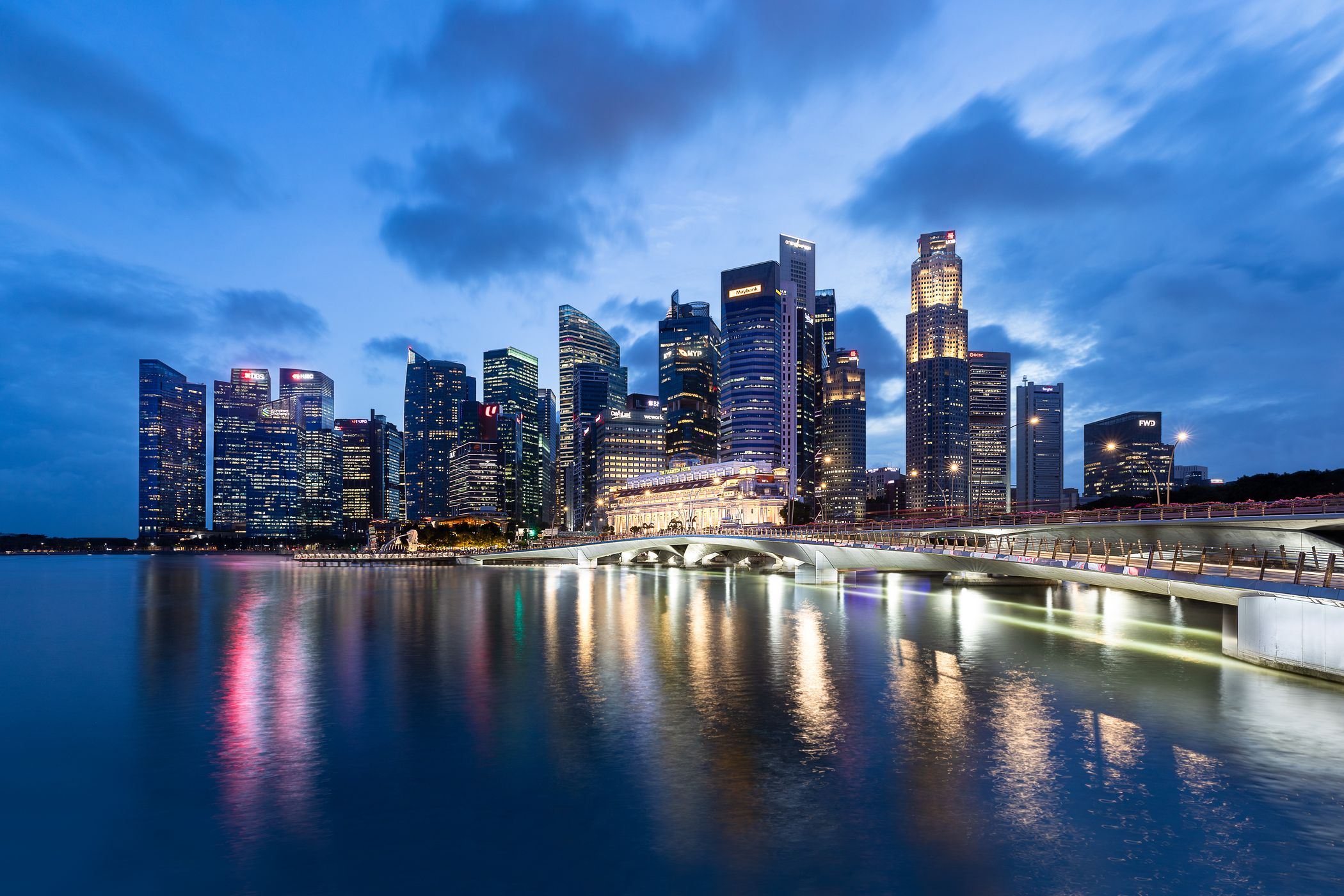 View of Financial District with Jubilee Bridge, Singapore