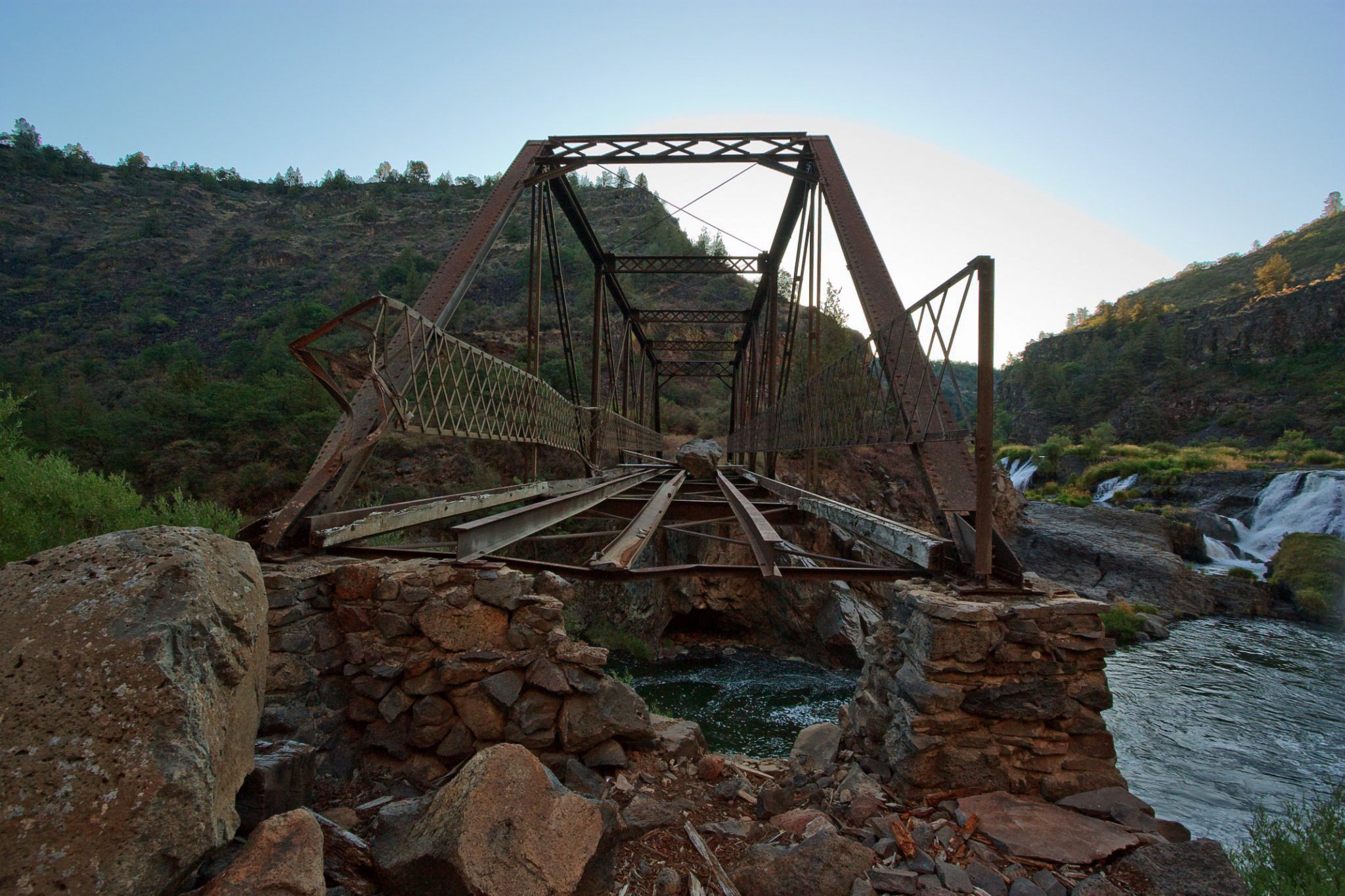 Abandoned bridge over Pit River near Pit River Falls., USA