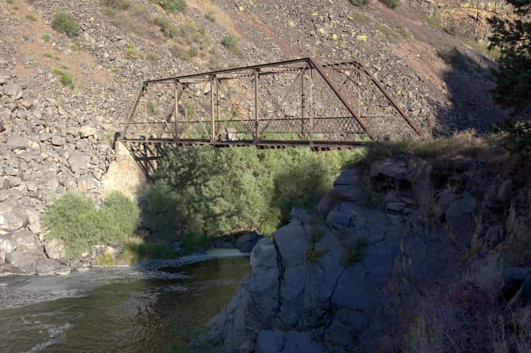 Abandoned bridge over Pit River near Pit River Falls.