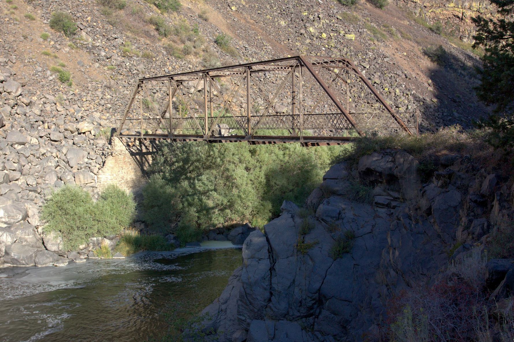 Abandoned bridge over Pit River near Pit River Falls., USA