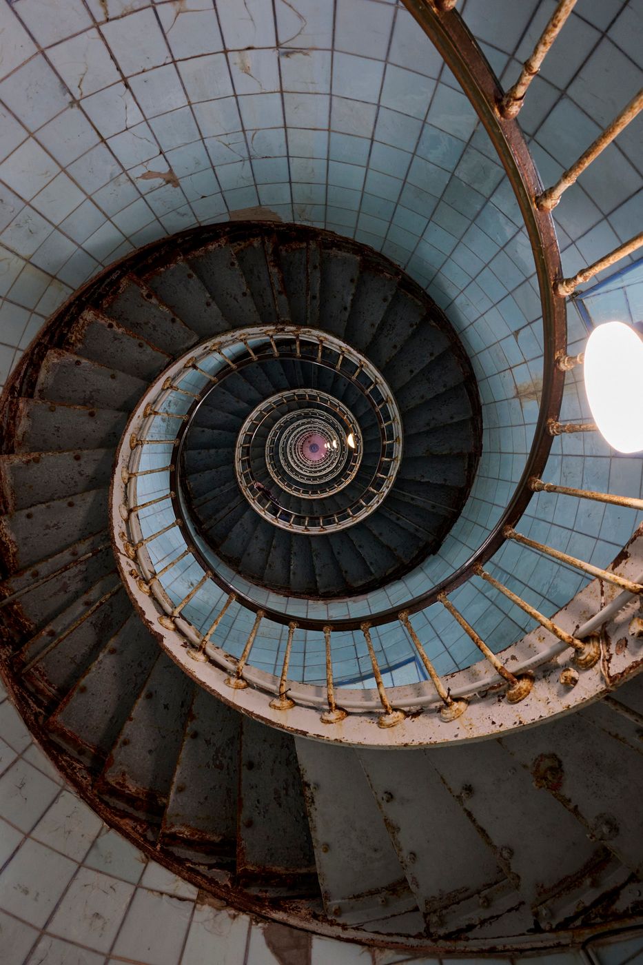 Spiral staircase inside La Coubre Lighthouse, France