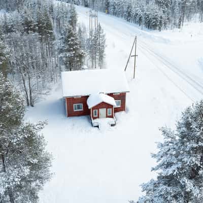 Red cabin on the side of the road, Finland