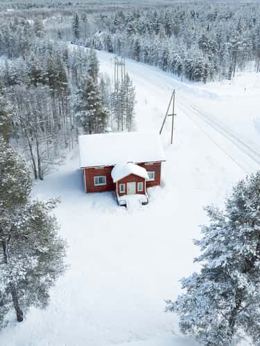 Red cabin on the side of the road