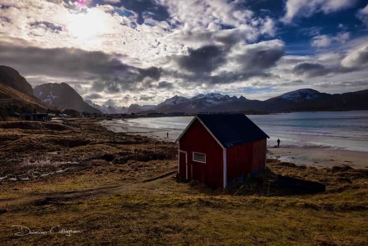 Red hut at Ramberg beach, Lofoten