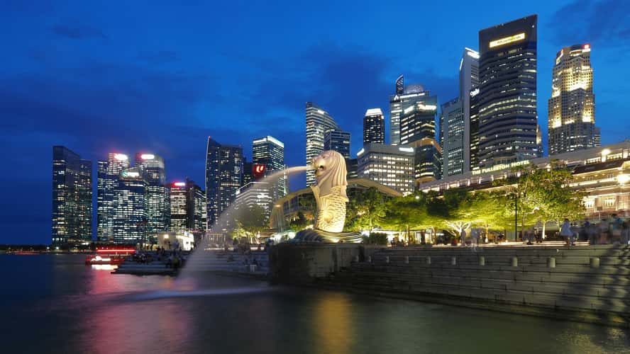 The Merlion Spouting Water