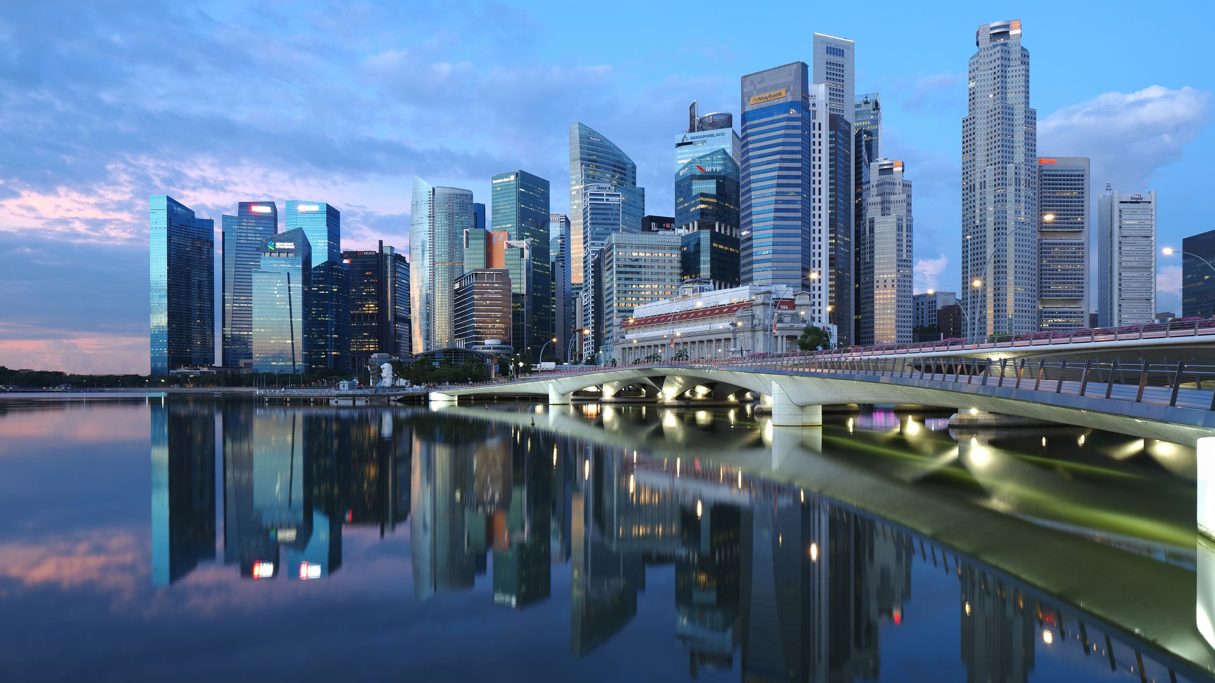 View of Financial District with Jubilee Bridge, Singapore