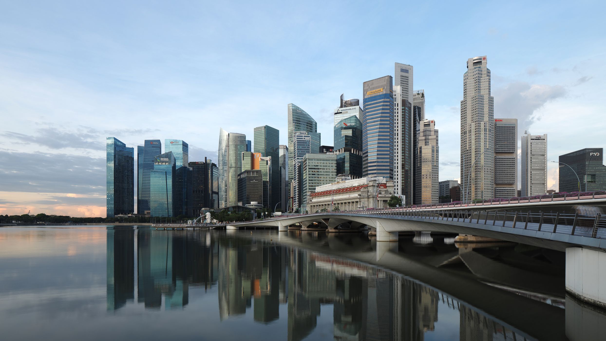 View of Financial District with Jubilee Bridge, Singapore