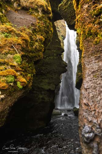 Waterfall inside cave Gljúfrabúi Iceland