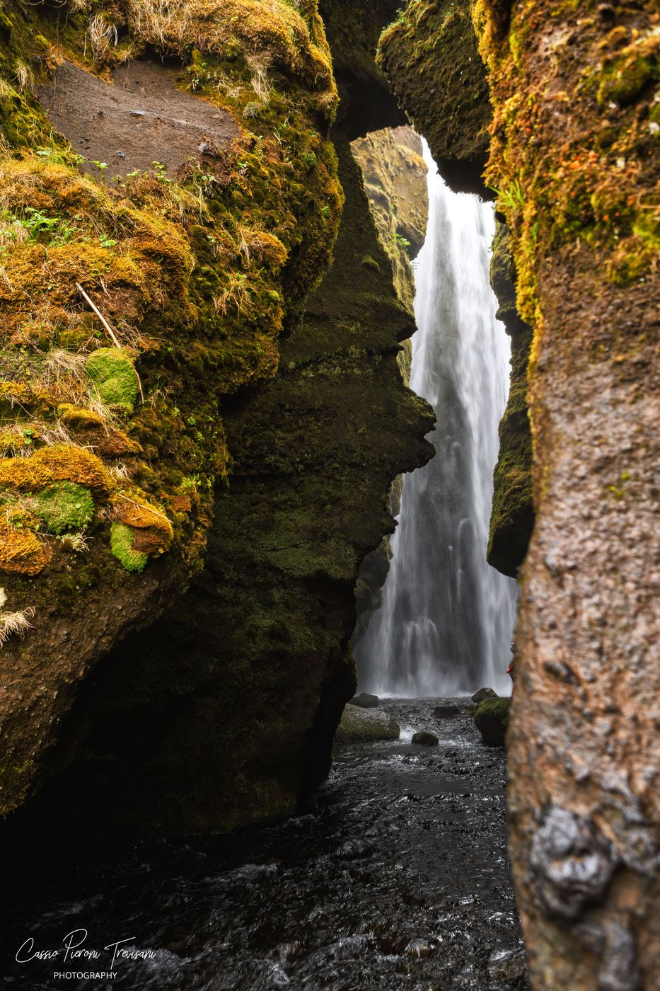 Waterfall inside cave Gljúfrabúi Iceland, Iceland