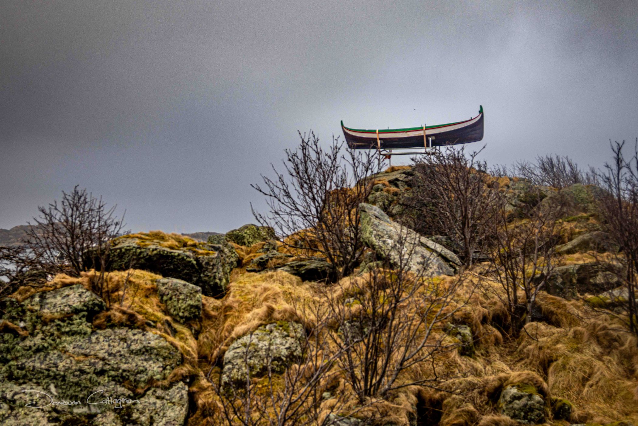 Boat on the hill Henningsvaer, Norway