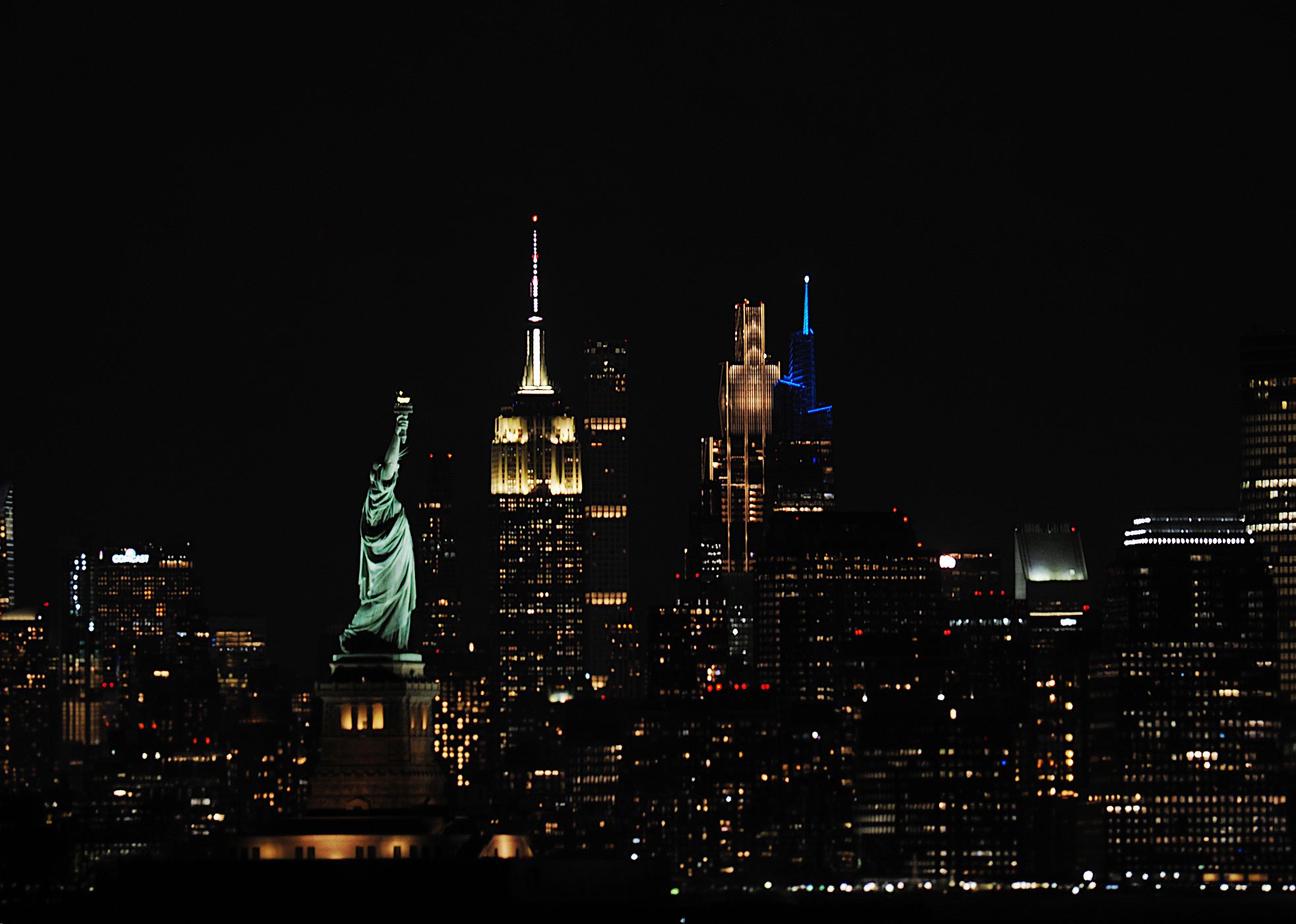 Liberty Statue with Empire State Building, USA