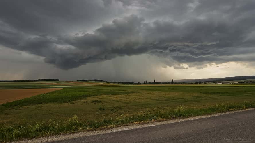 Supercell or bow cloud over the Austrian landscape