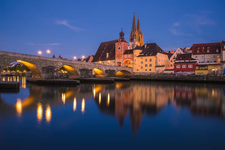 View of Regensburg from 'Oberer Wöhrd' island