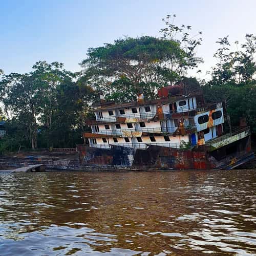 Abandoned riverboat in the Amazon river
