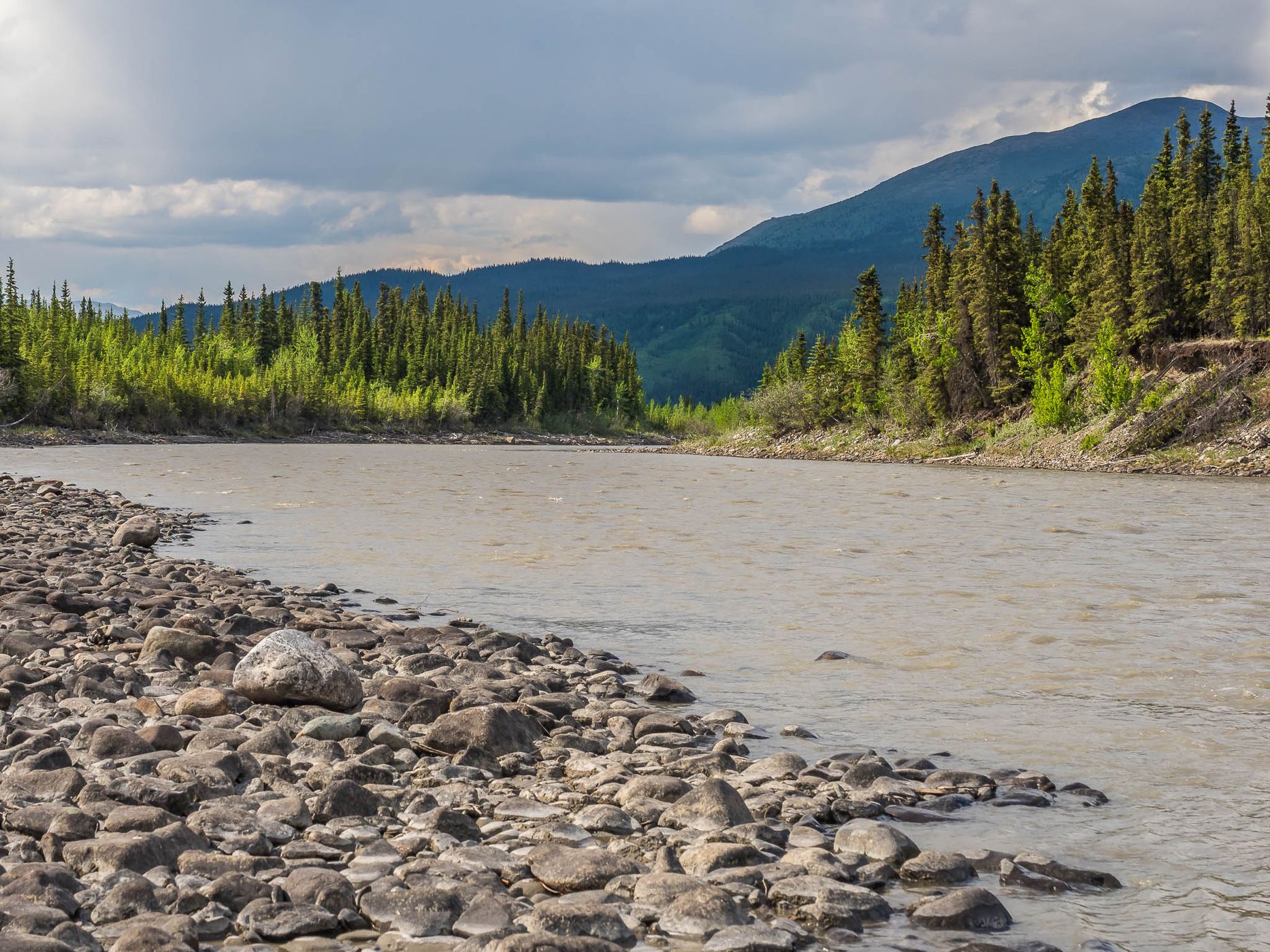 Alaska Highway crossing the Donjek River, Canada