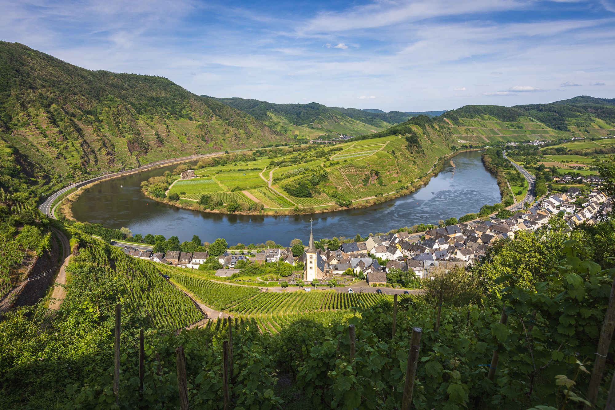 Bremm, Mosel bend and Saint Lawrence's Church, Germany