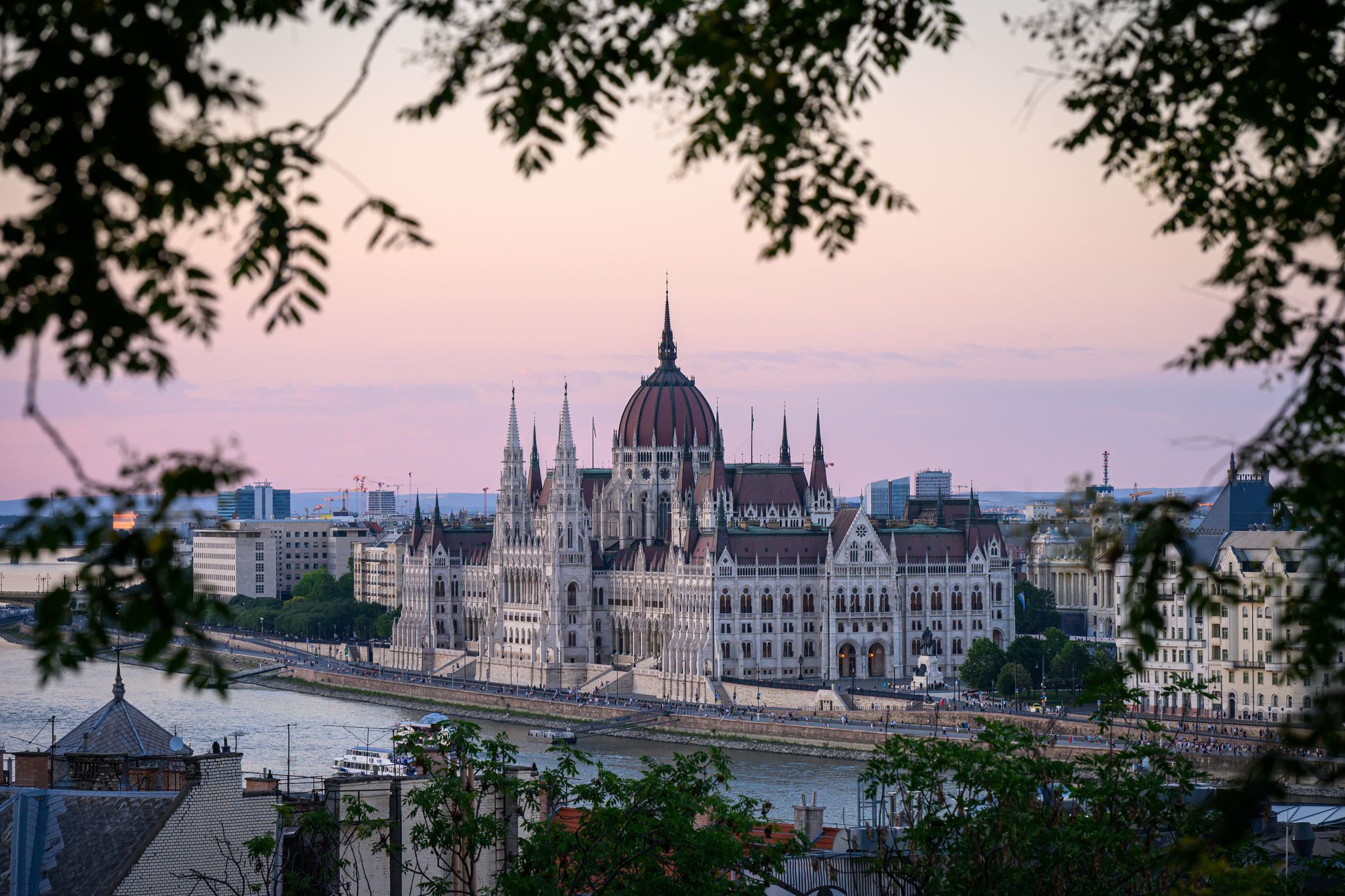 Chain Bridge and Castle from Buda side of Danube, Hungary