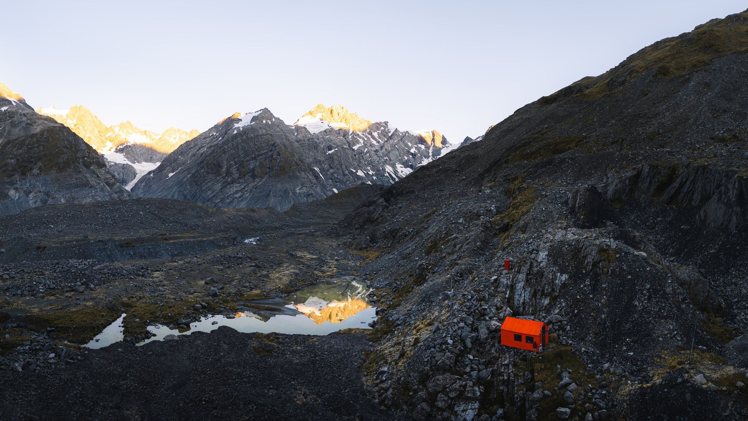 Godley Hut and Glacial Lake, New Zealand