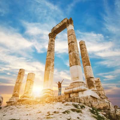 Jabal al-Qal'a in the Amman citadel in the sunset, Jordan