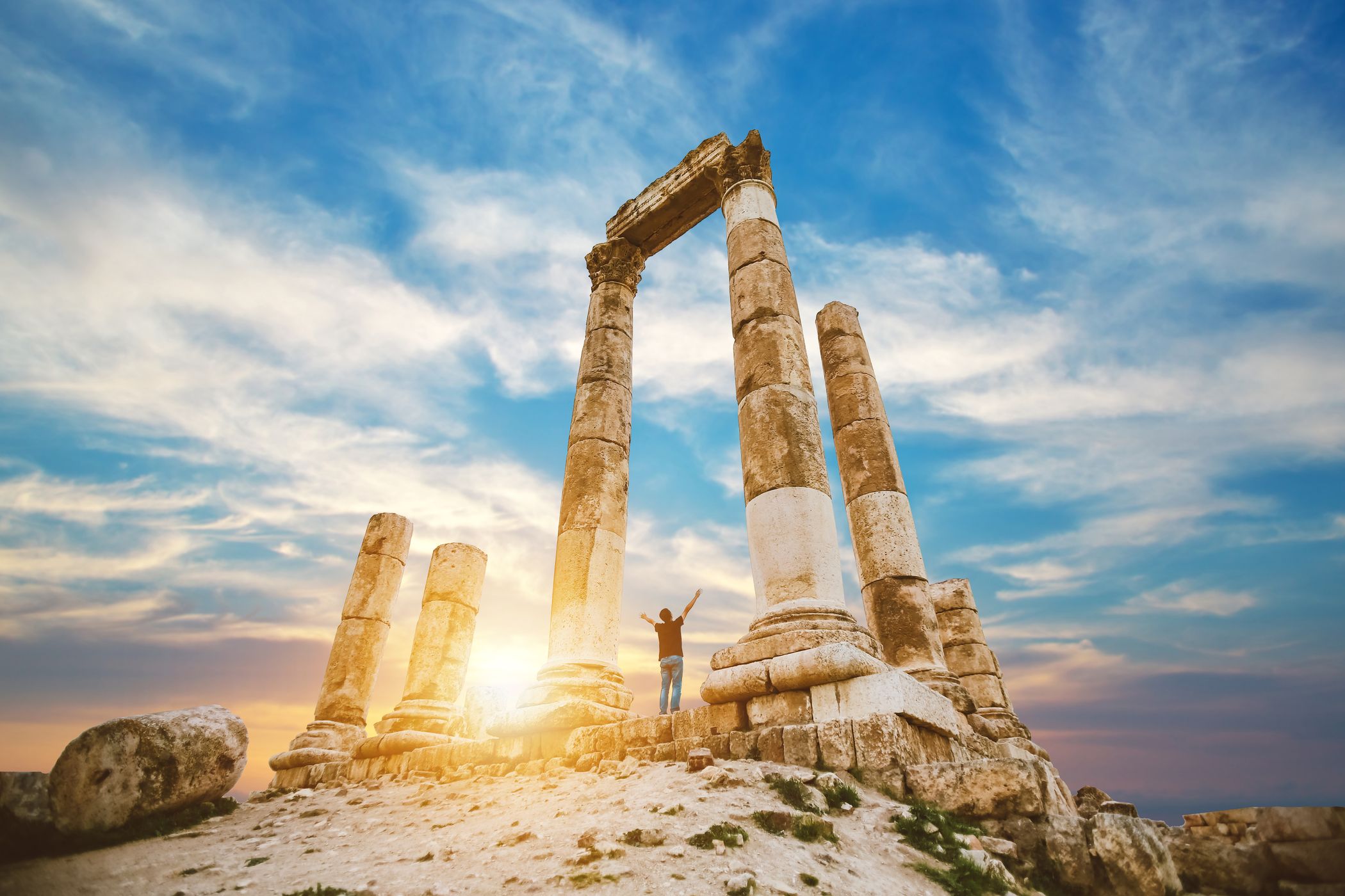 Jabal al-Qal'a in the Amman citadel in the sunset, Jordan