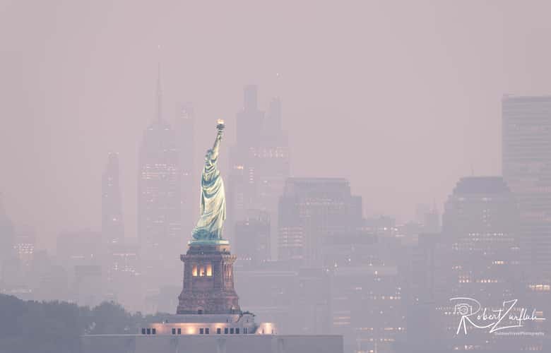 Liberty Statue with Empire State Building