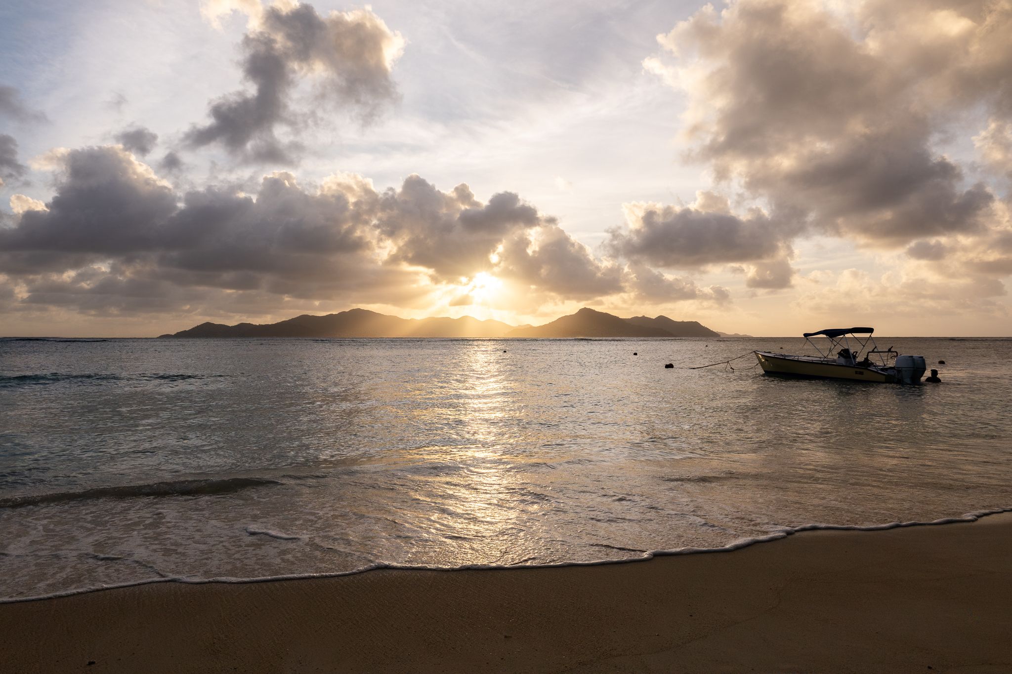 Praslin viewpoint from La Digue, Seychelles