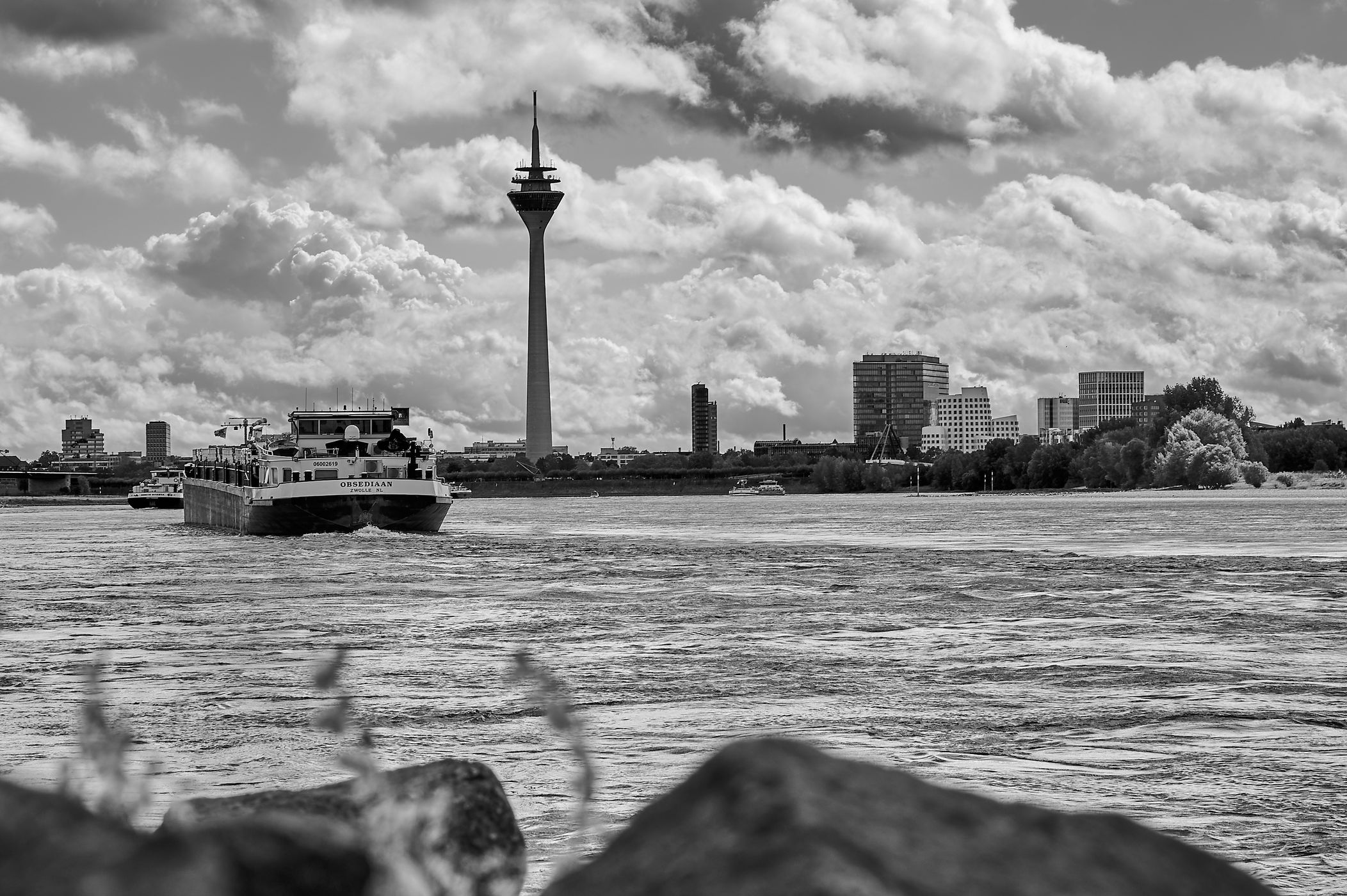 Ship and Rhine Tower Düsseldorf, Germany