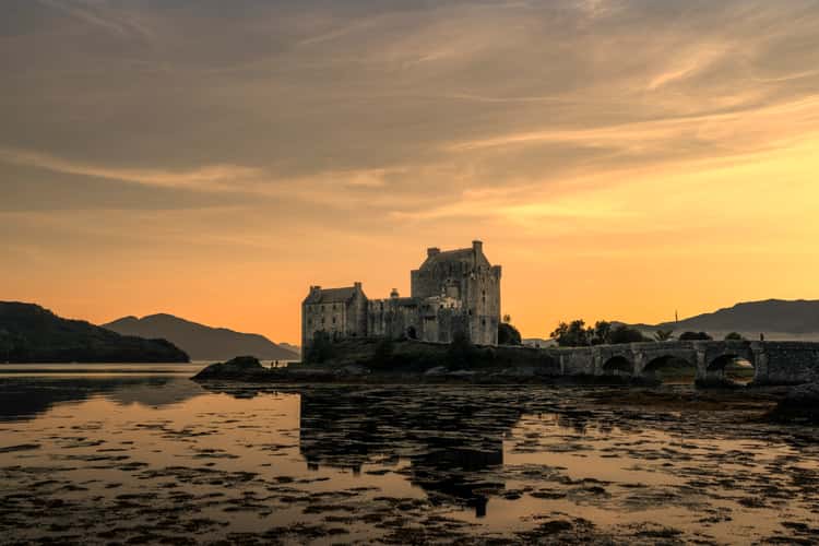 Side view of Eilean Donan Castle, Scotland
