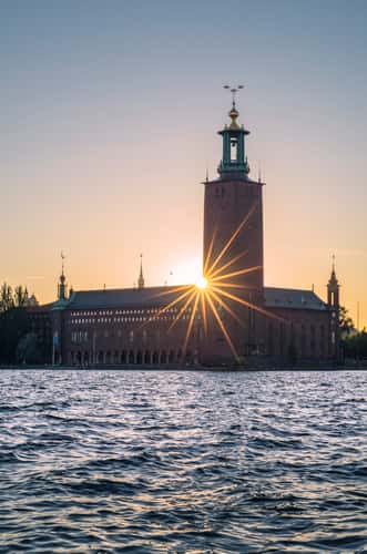 Stockholm Stadhuset at sunset