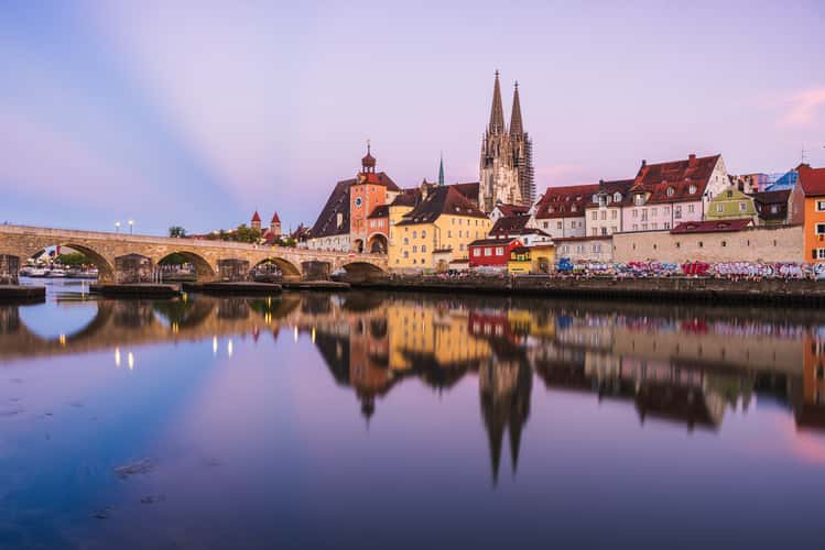 View of Regensburg from 'Oberer Wöhrd' island