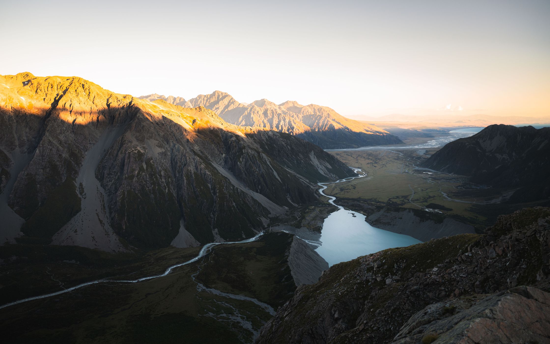 View to Mueller Lake near Sefton Bivouac, Mount Cook NP, New Zealand