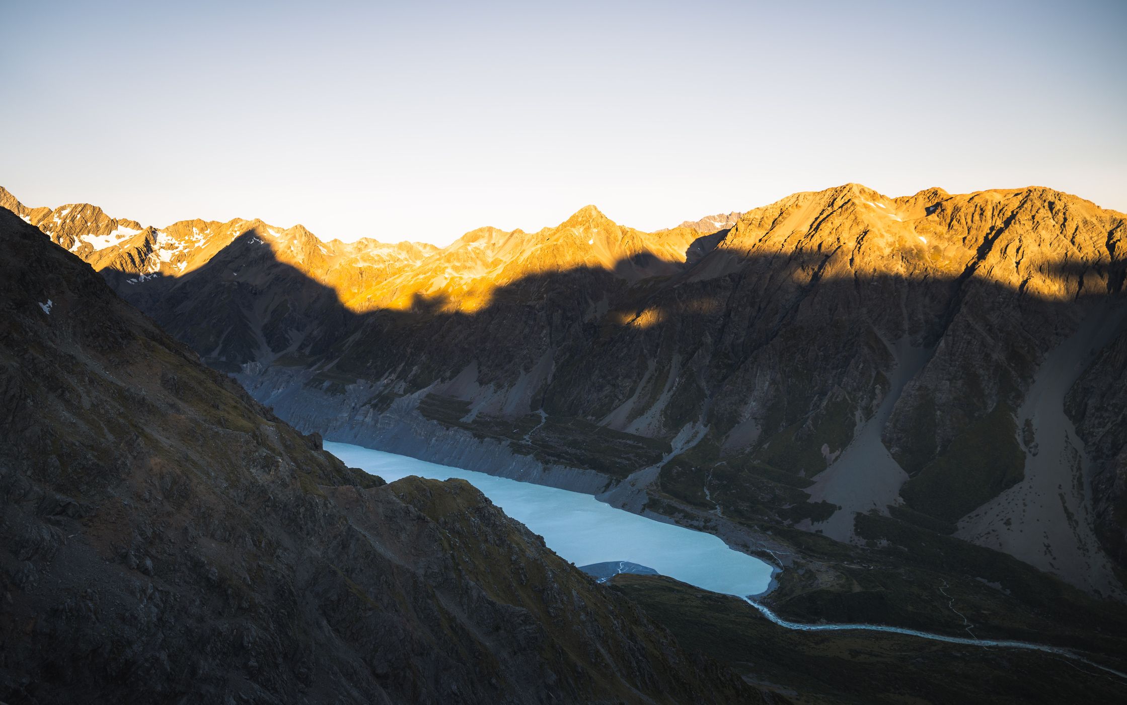 View to Mueller Lake near Sefton Bivouac, Mount Cook NP, New Zealand
