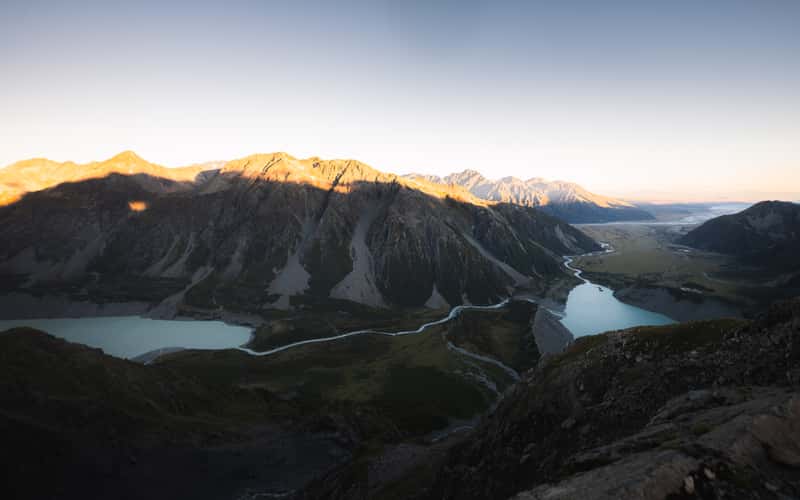 View to Mueller Lake near Sefton Bivouac, Mount Cook NP