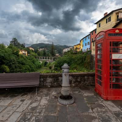 Barga red telephone booth library, Italy