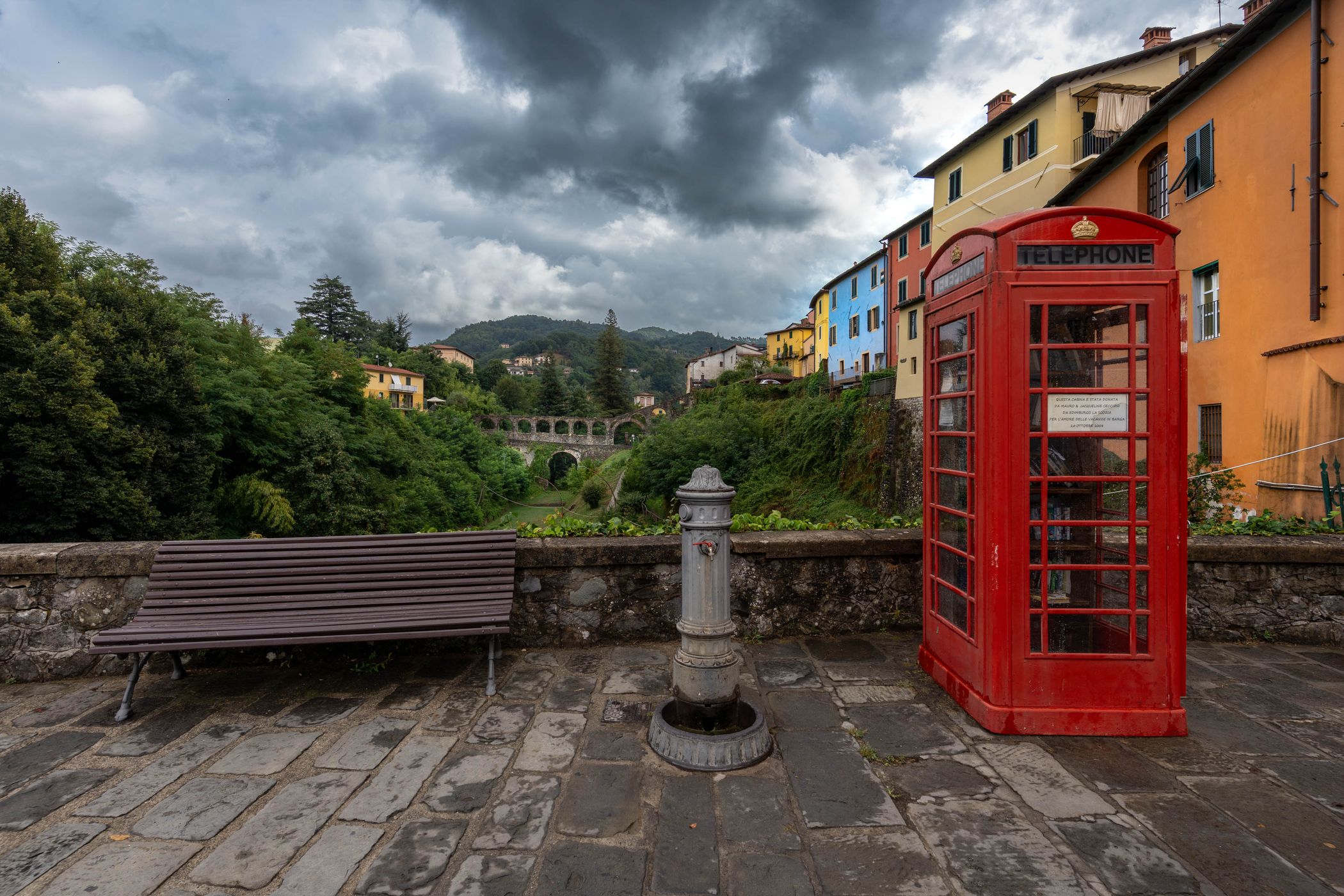 Barga red telephone booth library, Italy