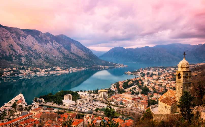 Kotor harbour from Church of Our Lady of Remedy