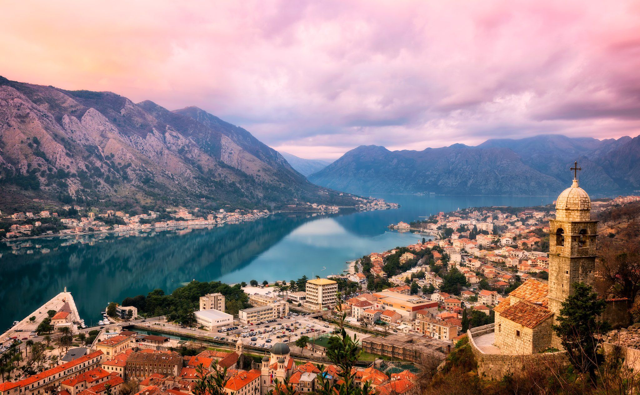 Kotor harbour from Church of Our Lady of Remedy, Montenegro
