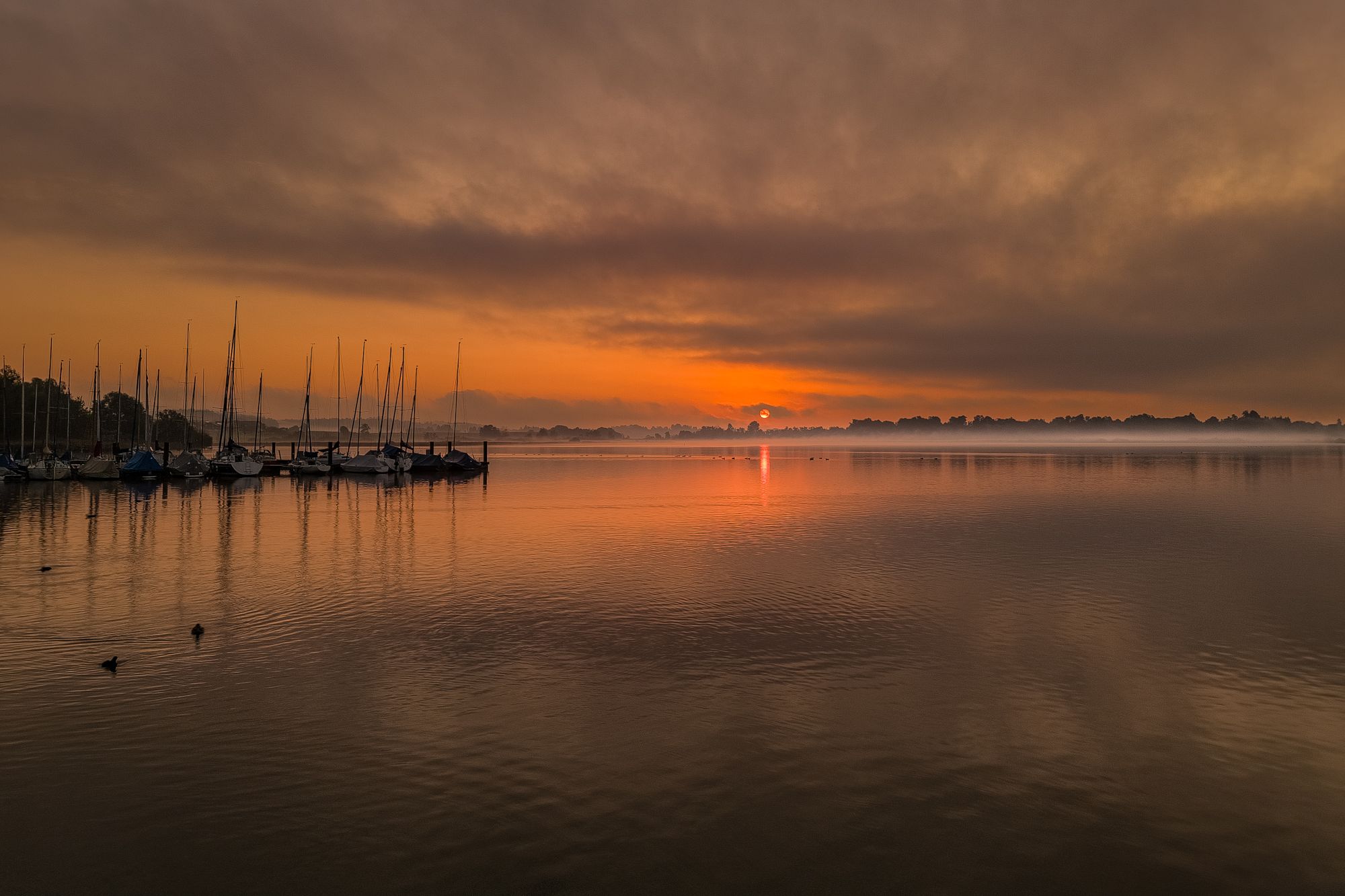 Sonnenaufgang über dem Bayrischen Meer, Germany