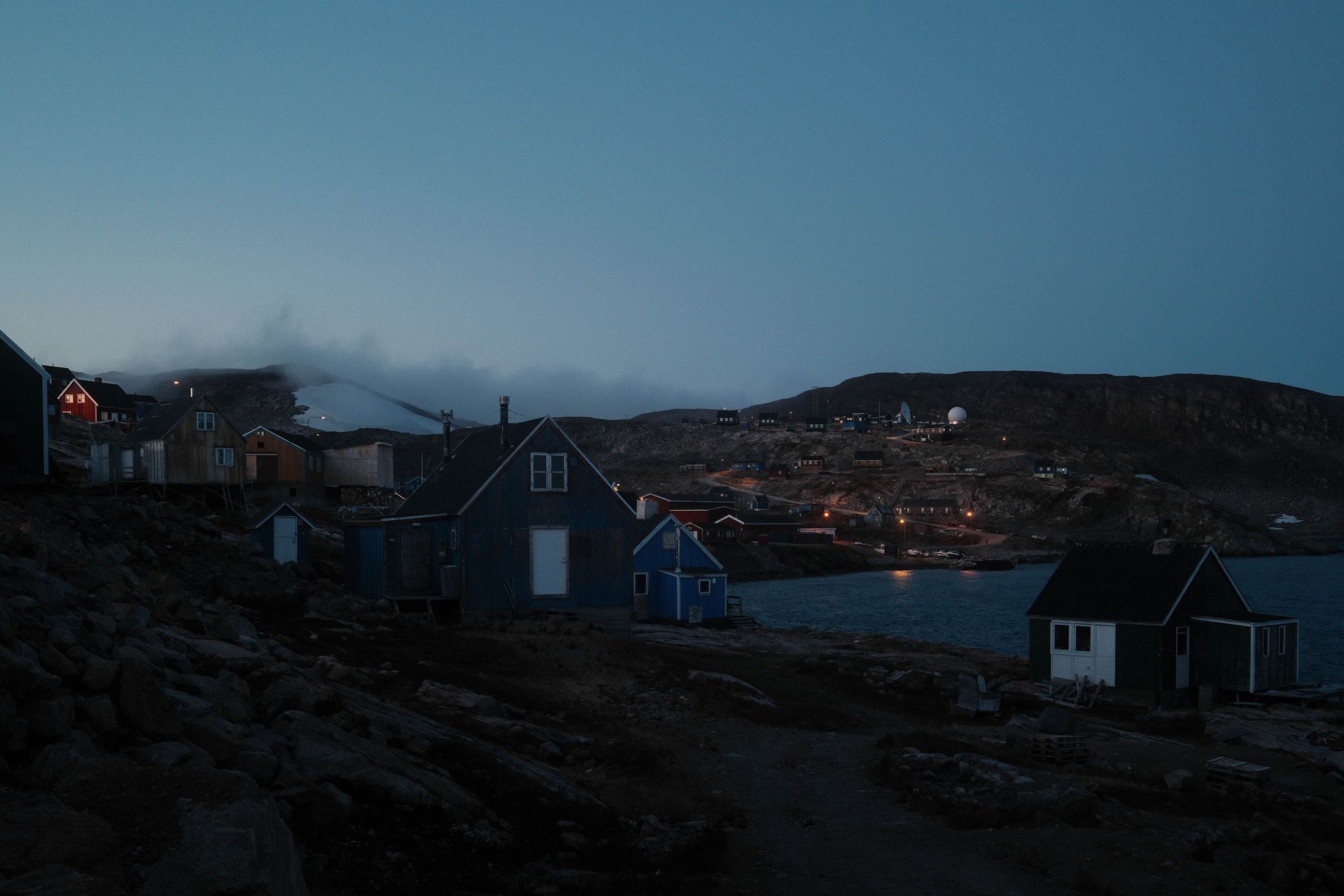 Blue hour in Ittoqqortoormiit, Scoresbysund, Greenland